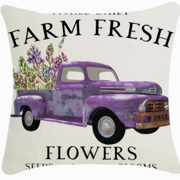 NEW SPRING/EASTER FARM FRESH FLOWERS PURPLE VTG TRUCK LINEN PILLOW COVER 17.7" - Picture 6 of 6
